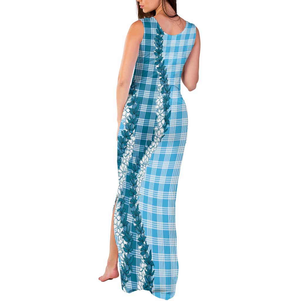 Blue Hawaii Palaka Tank Maxi Dress Hawaiian Honohono Lei