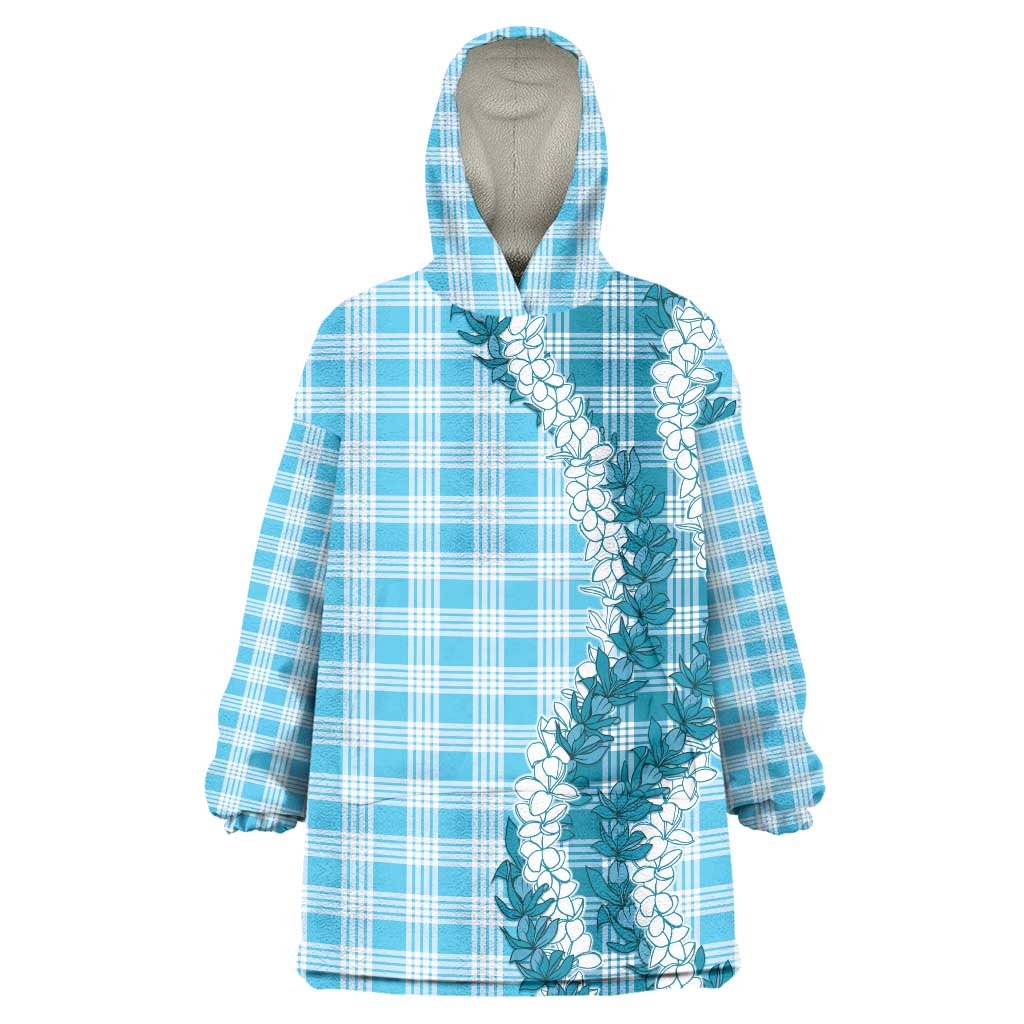 Blue Hawaii Palaka Wearable Blanket Hoodie Hawaiian Honohono Lei