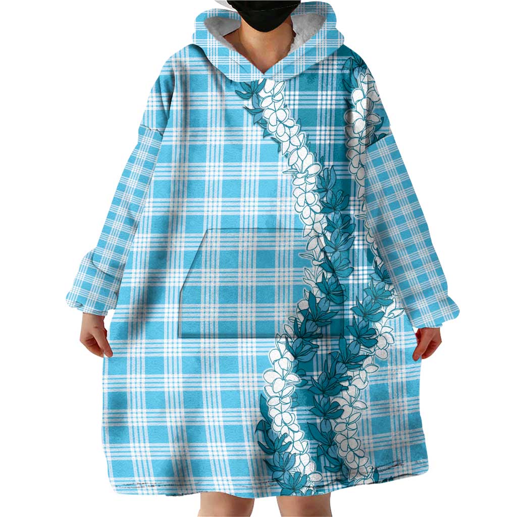 Blue Hawaii Palaka Wearable Blanket Hoodie Hawaiian Honohono Lei