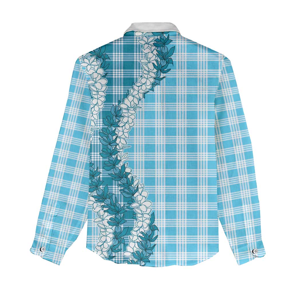 Blue Hawaii Palaka Women Casual Shirt Hawaiian Honohono Lei