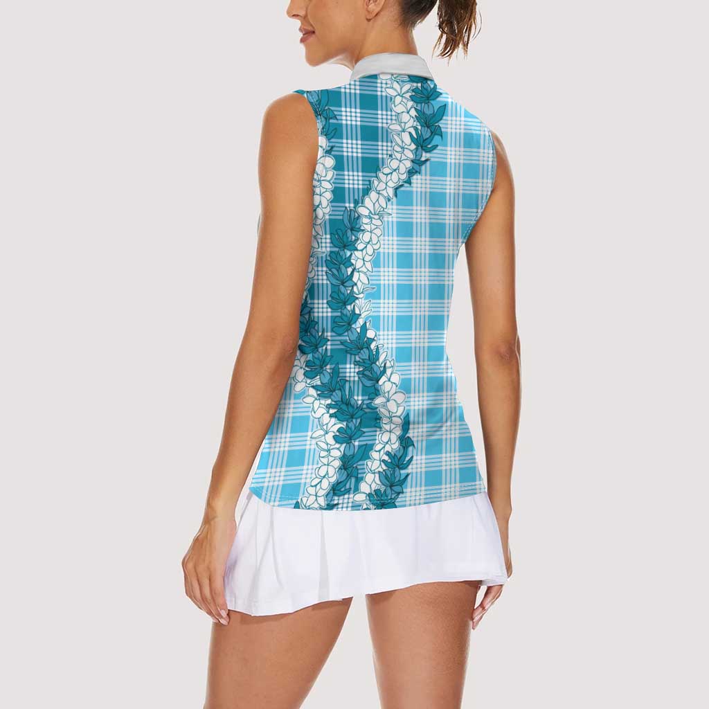 Blue Hawaii Palaka Women Sleeveless Polo Shirt Hawaiian Honohono Lei