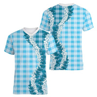 Blue Hawaii Palaka Women V-Neck T-Shirt Hawaiian Honohono Lei