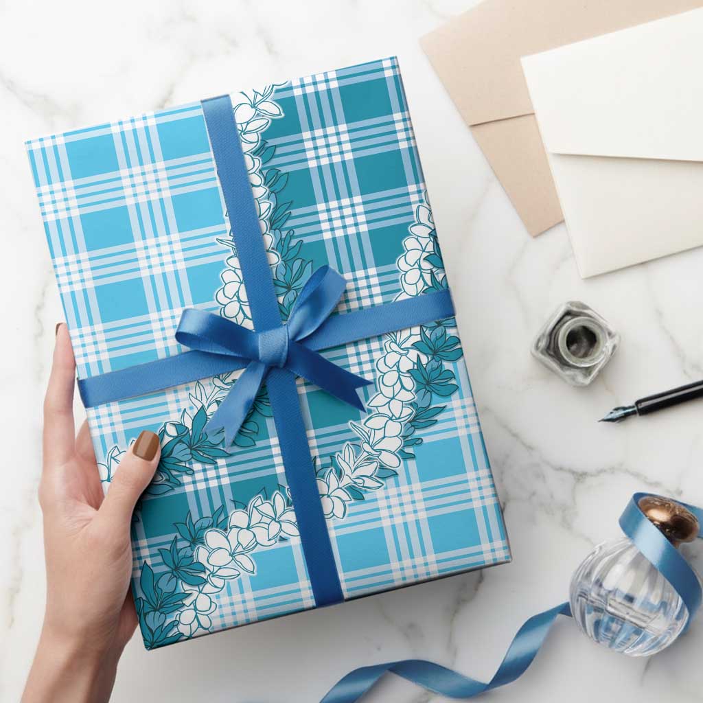 Blue Hawaii Palaka Wrapping Paper Hawaiian Honohono Lei