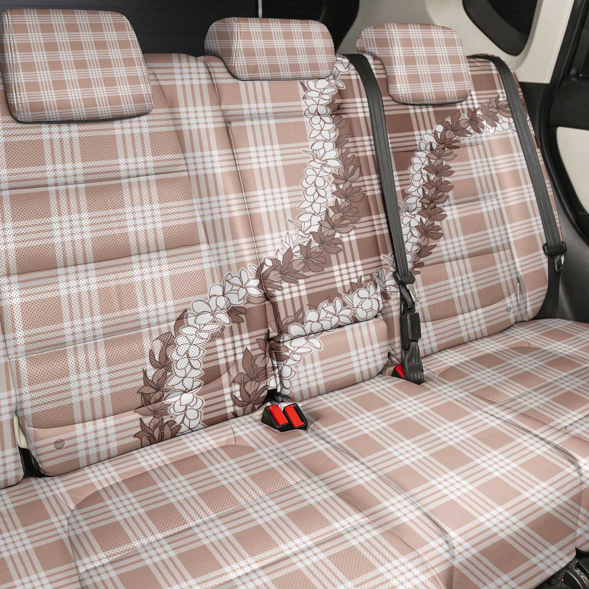 Beige Hawaii Palaka Back Car Seat Cover Hawaiian Honohono Lei