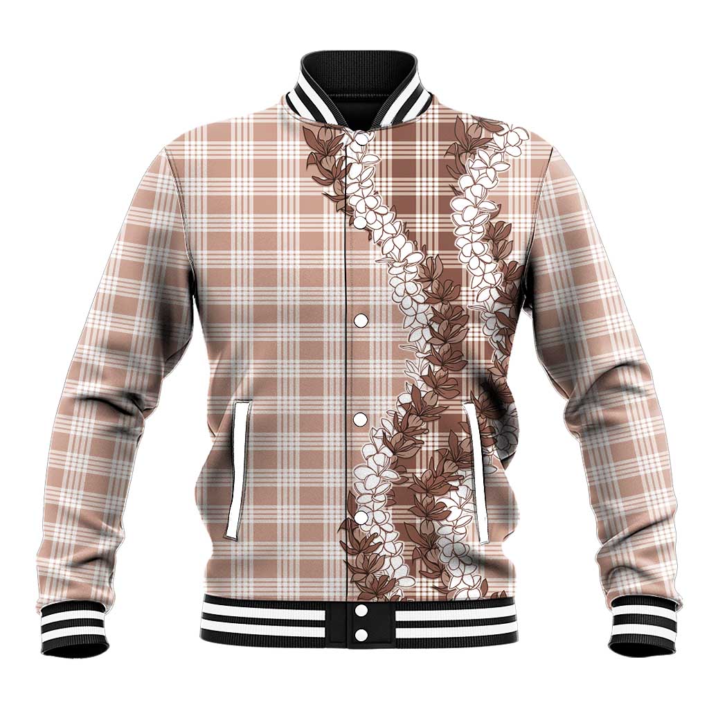 Beige Hawaii Palaka Baseball Jacket Hawaiian Honohono Lei