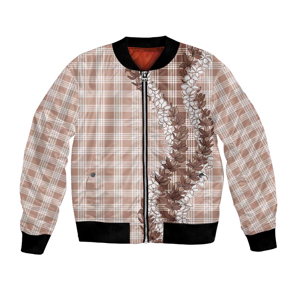 Beige Hawaii Palaka Bomber Jacket Hawaiian Honohono Lei