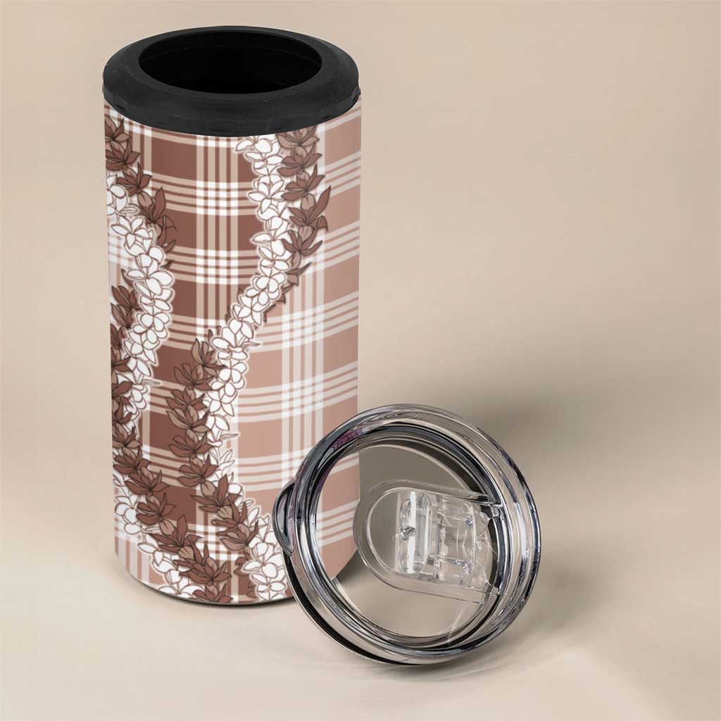 Beige Hawaii Palaka 4 in 1 Can Cooler Tumbler Hawaiian Honohono Lei