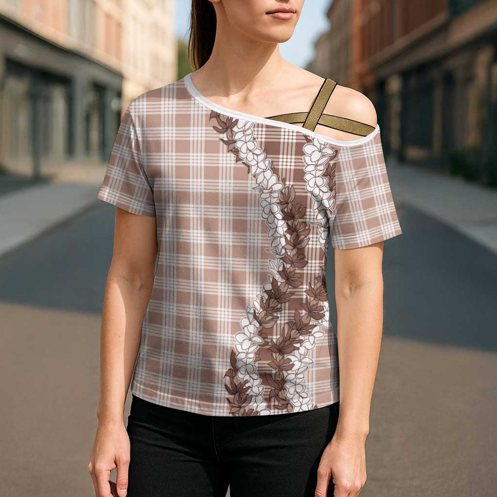 Beige Hawaii Palaka Cross Shoulder Shirt Hawaiian Honohono Lei