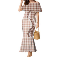 Beige Hawaii Palaka Family Matching Mermaid Dress and Hawaiian Shirt Hawaiian Honohono Lei LT05 Mom's Dress Beige - Polynesian Pride