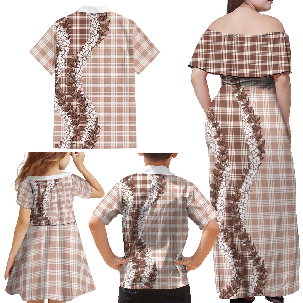 Beige Hawaii Palaka Family Matching Off Shoulder Maxi Dress and Hawaiian Shirt Hawaiian Honohono Lei LT05 - Polynesian Pride