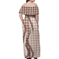 Beige Hawaii Palaka Family Matching Off Shoulder Maxi Dress and Hawaiian Shirt Hawaiian Honohono Lei LT05 - Polynesian Pride