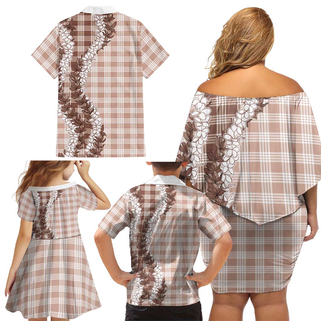 Hawaii Palaka Honohono Lei – Family Matching Off-Shoulder Dress & Hawaiian Shirt – Beige LT05 - Polynesian Pride