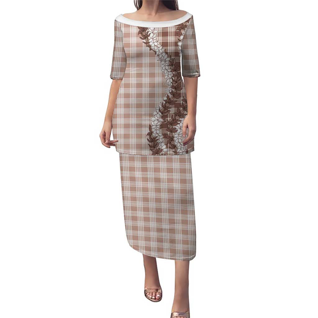 Beige Hawaii Palaka Family Matching Puletasi and Hawaiian Shirt Hawaiian Honohono Lei LT05 Mom's Dress Beige - Polynesian Pride
