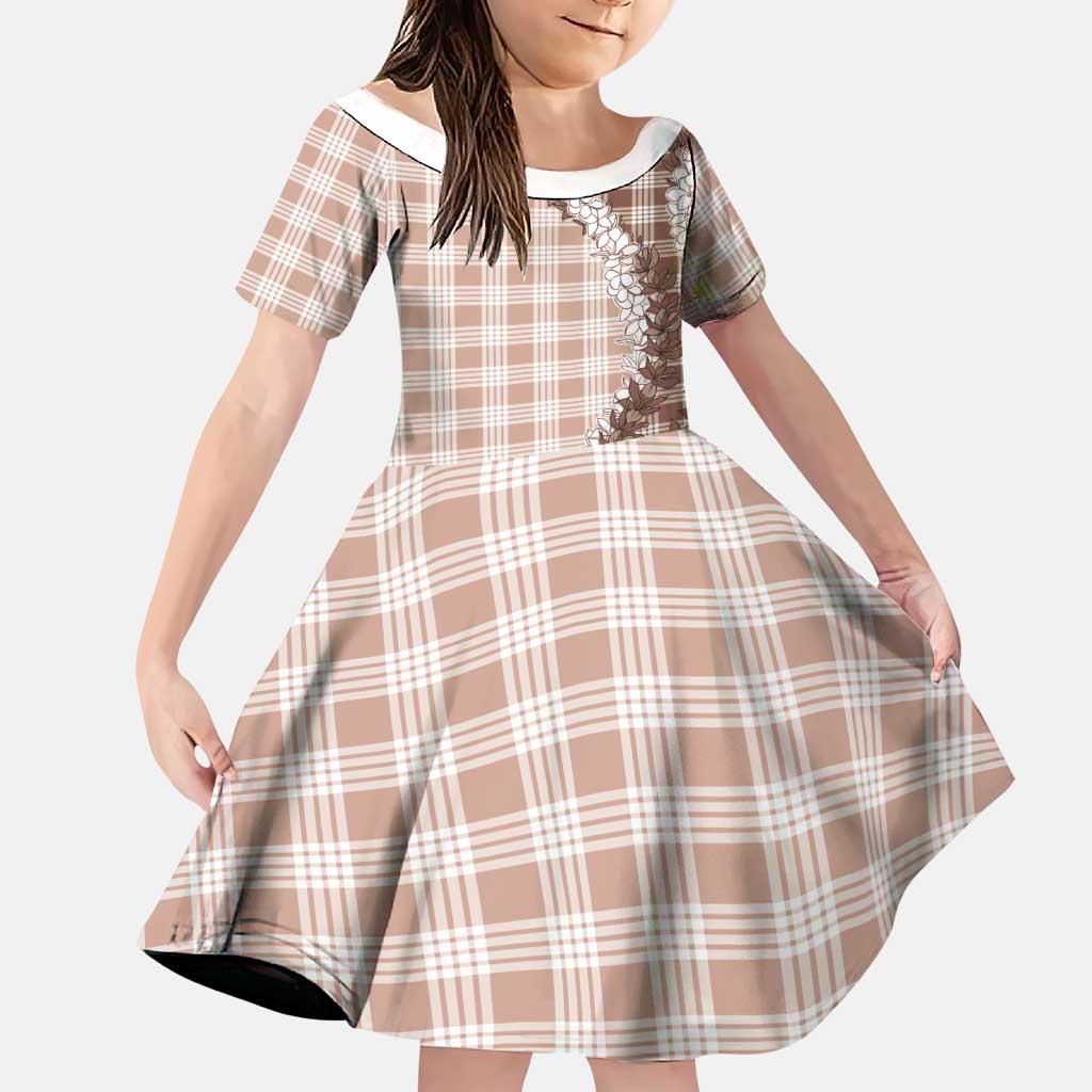 Beige Hawaii Palaka Family Matching Short Sleeve Bodycon Dress and Hawaiian Shirt Hawaiian Honohono Lei LT05 Daughter's Dress Beige - Polynesian Pride
