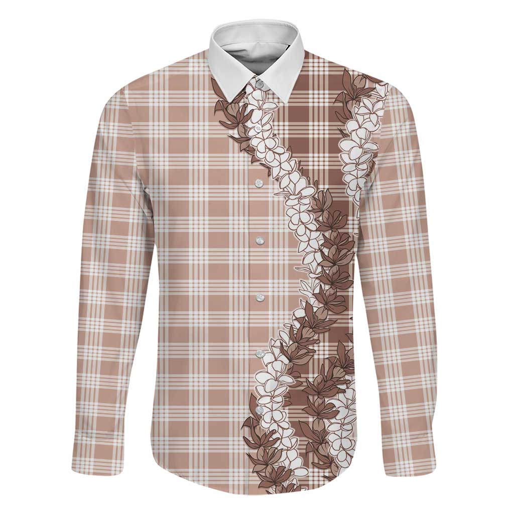Beige Hawaii Palaka Family Matching Short Sleeve Bodycon Dress and Hawaiian Shirt Hawaiian Honohono Lei LT05 Dad's Shirt - Long Sleeve Beige - Polynesian Pride