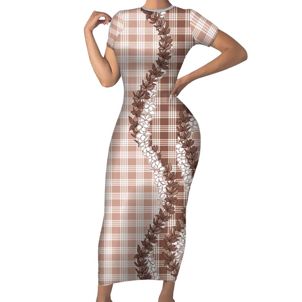 Beige Hawaii Palaka Family Matching Short Sleeve Bodycon Dress and Hawaiian Shirt Hawaiian Honohono Lei LT05 Mom's Dress Beige - Polynesian Pride