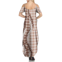 Beige Hawaii Palaka Family Matching Summer Maxi Dress and Hawaiian Shirt Hawaiian Honohono Lei LT05 - Polynesian Pride