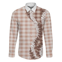 Beige Hawaii Palaka Family Matching Tank Maxi Dress and Hawaiian Shirt Hawaiian Honohono Lei LT05 Dad's Shirt - Long Sleeve Beige - Polynesian Pride