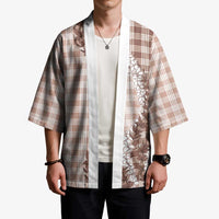 Beige Hawaii Palaka Kimono Hawaiian Honohono Lei