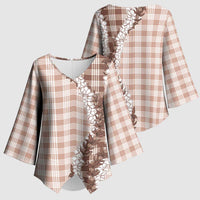 Beige Hawaii Palaka Kimono Sleeve Blouse Hawaiian Honohono Lei