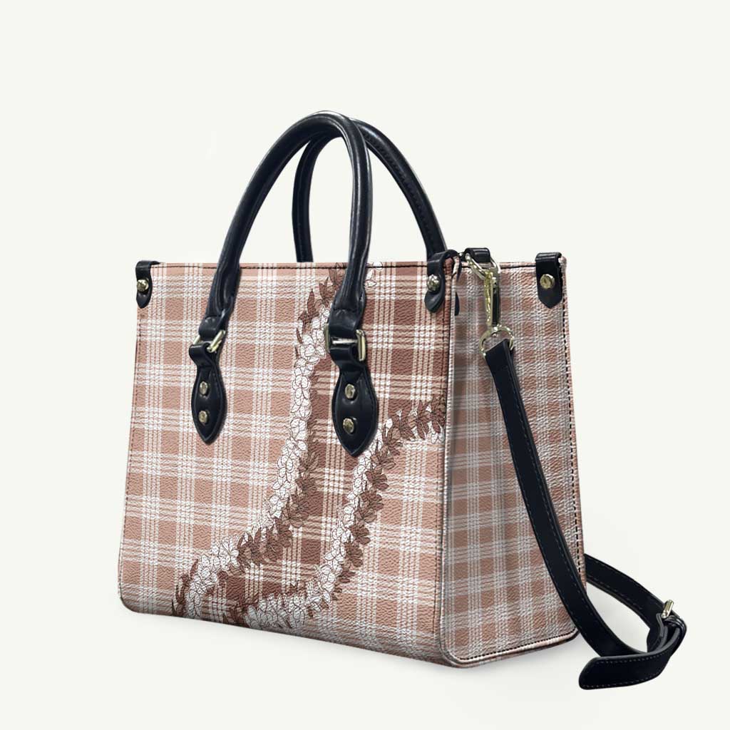 Beige Hawaii Palaka Leather Bag Hawaiian Honohono Lei