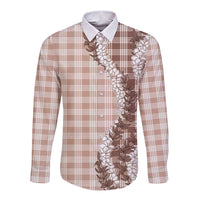 Beige Hawaii Palaka Long Sleeve Button Shirt Hawaiian Honohono Lei