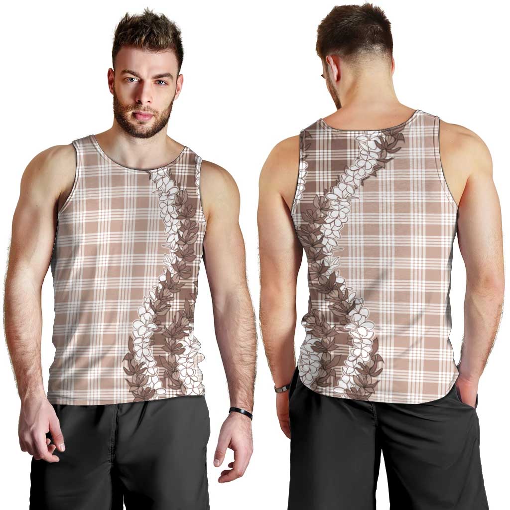 Beige Hawaii Palaka Men Tank Top Hawaiian Honohono Lei