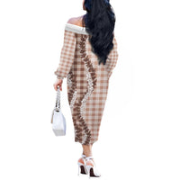 Beige Hawaii Palaka Off The Shoulder Long Sleeve Dress Hawaiian Honohono Lei