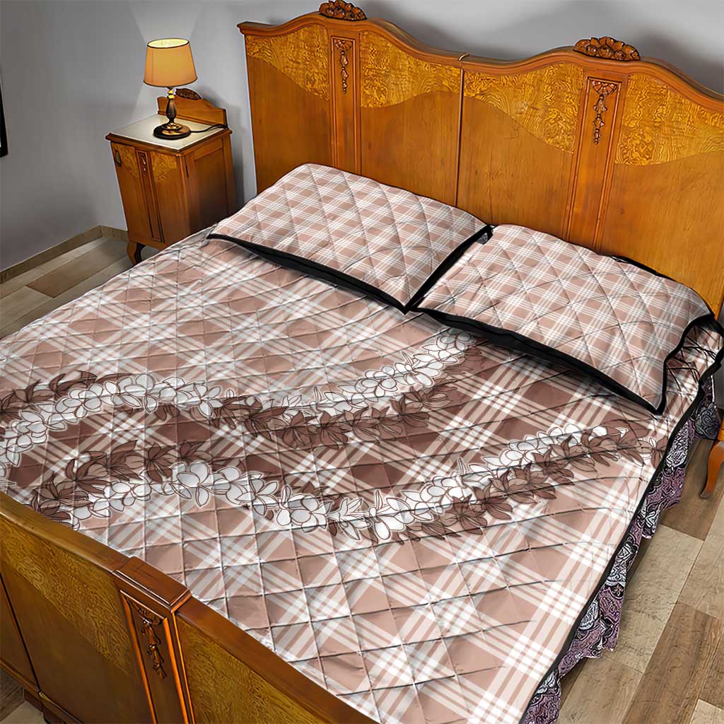 Beige Hawaii Palaka Quilt Bed Set Hawaiian Honohono Lei