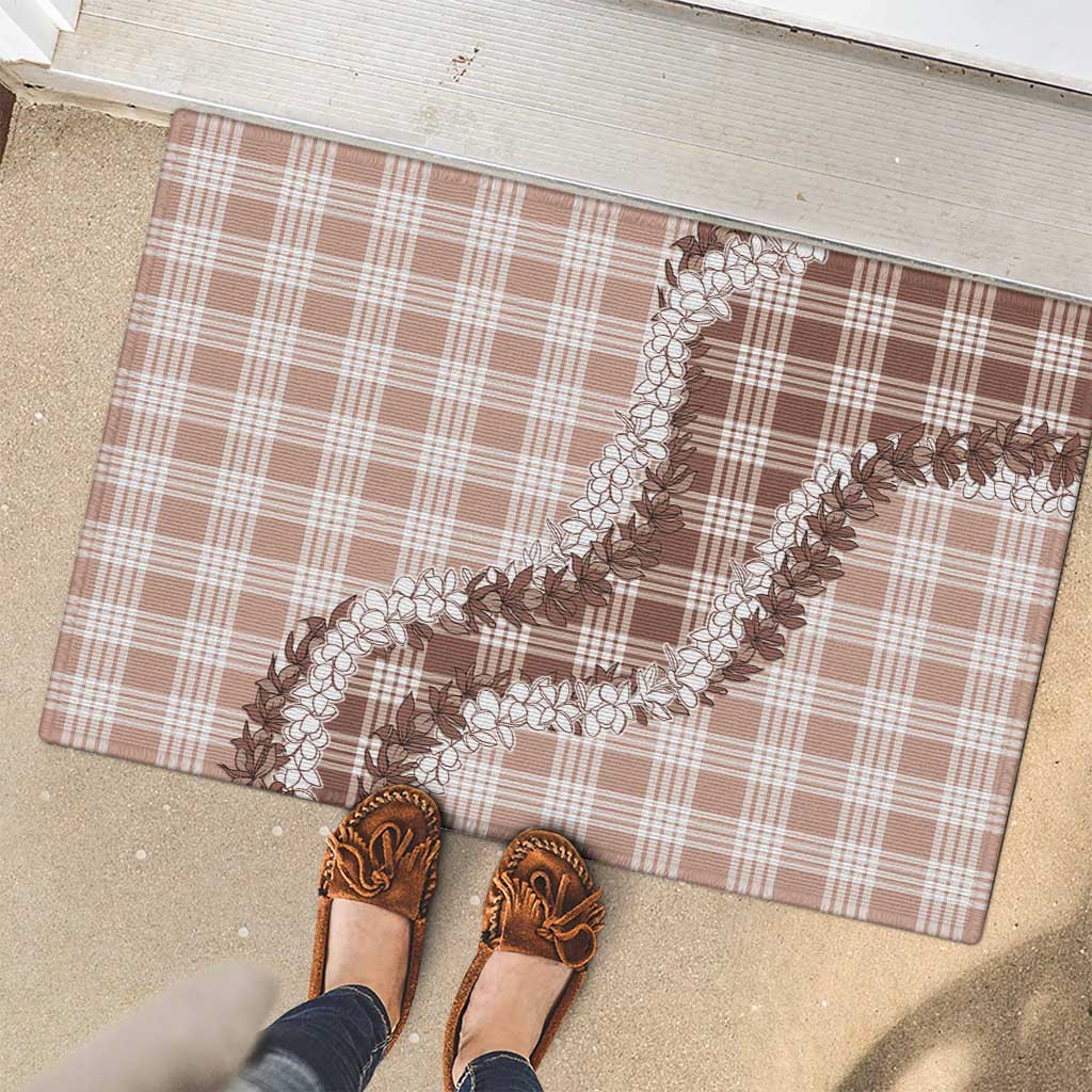 Beige Hawaii Palaka Rubber Doormat Hawaiian Honohono Lei