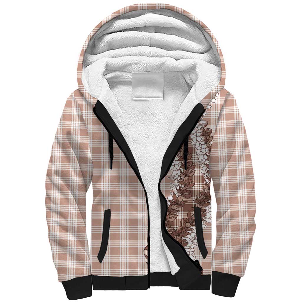 Beige Hawaii Palaka Sherpa Hoodie Hawaiian Honohono Lei