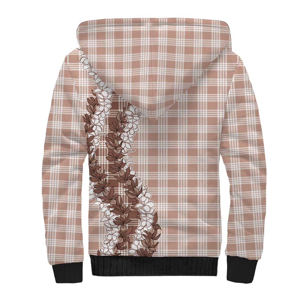 Beige Hawaii Palaka Sherpa Hoodie Hawaiian Honohono Lei
