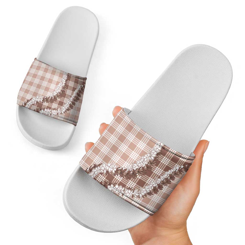 Beige Hawaii Palaka Slide Sandals Hawaiian Honohono Lei