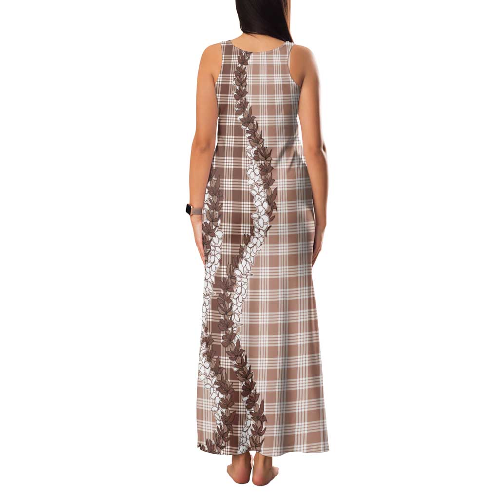Beige Hawaii Palaka Tank Maxi Dress Hawaiian Honohono Lei