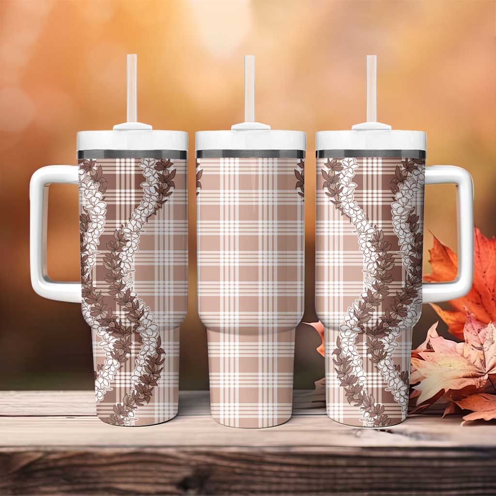 Beige Hawaii Palaka Tumbler With Handle Hawaiian Honohono Lei