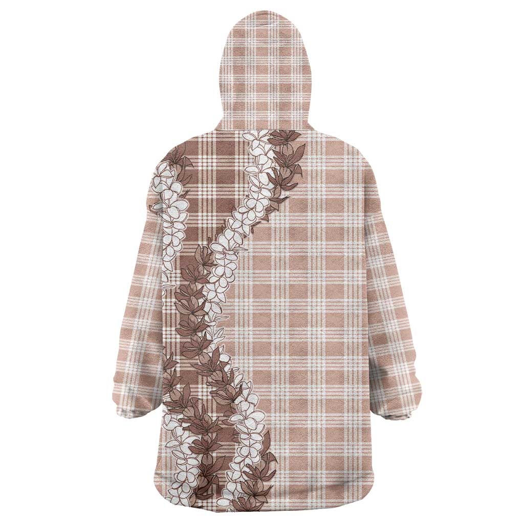 Beige Hawaii Palaka Wearable Blanket Hoodie Hawaiian Honohono Lei