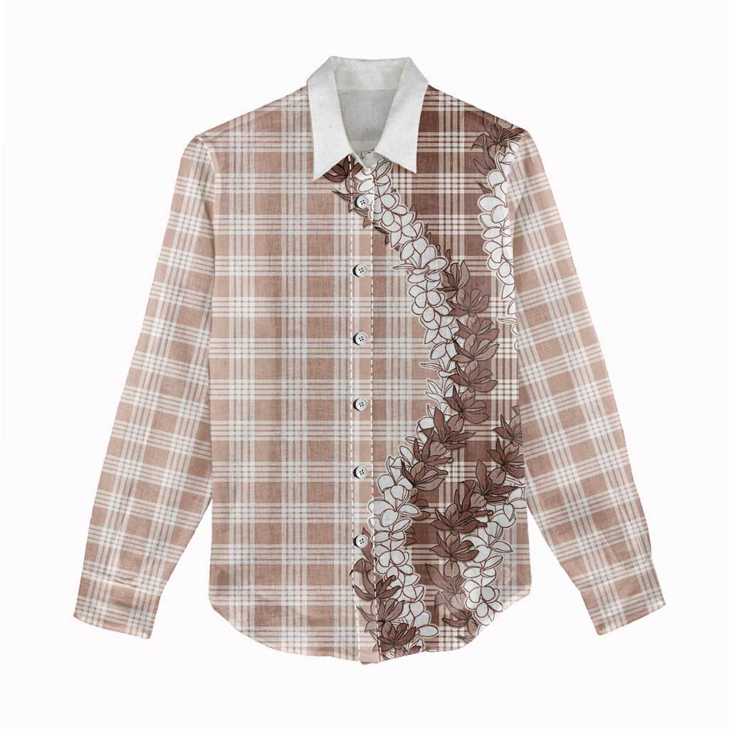 Beige Hawaii Palaka Women Casual Shirt Hawaiian Honohono Lei