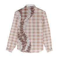 Beige Hawaii Palaka Women Casual Shirt Hawaiian Honohono Lei