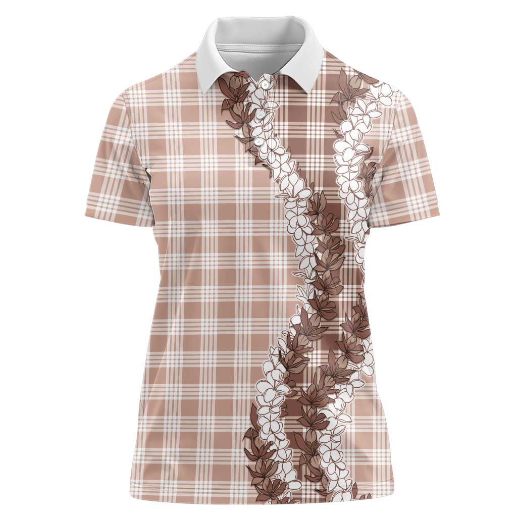Beige Hawaii Palaka Women Polo Shirt Hawaiian Honohono Lei