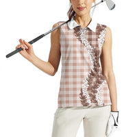 Beige Hawaii Palaka Women Sleeveless Polo Shirt Hawaiian Honohono Lei