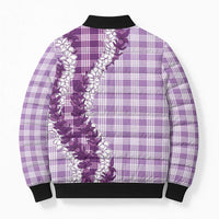 Violet Hawaii Palaka Bomber Puffer Jacket Hawaiian Honohono Lei