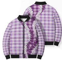 Violet Hawaii Palaka Bomber Puffer Jacket Hawaiian Honohono Lei