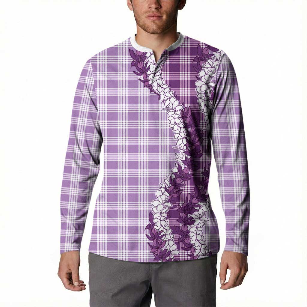 Violet Hawaii Palaka Button Sweatshirt Hawaiian Honohono Lei