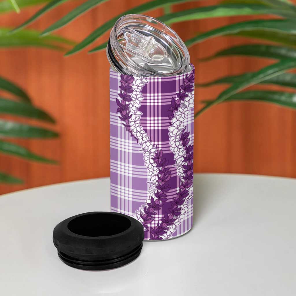 Violet Hawaii Palaka 4 in 1 Can Cooler Tumbler Hawaiian Honohono Lei