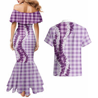 Violet Hawaii Palaka Couples Matching Mermaid Dress and Hawaiian Shirt Hawaiian Honohono Lei LT05 - Polynesian Pride