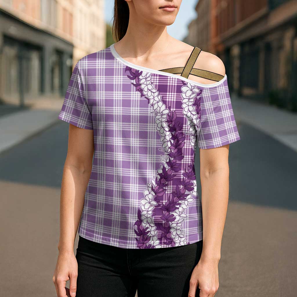 Violet Hawaii Palaka Cross Shoulder Shirt Hawaiian Honohono Lei