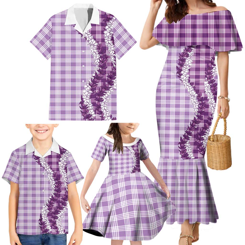 Violet Hawaii Palaka Family Matching Mermaid Dress and Hawaiian Shirt Hawaiian Honohono Lei LT05 - Polynesian Pride