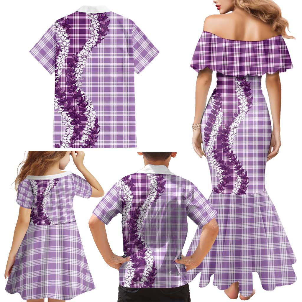 Violet Hawaii Palaka Family Matching Mermaid Dress and Hawaiian Shirt Hawaiian Honohono Lei LT05 - Polynesian Pride