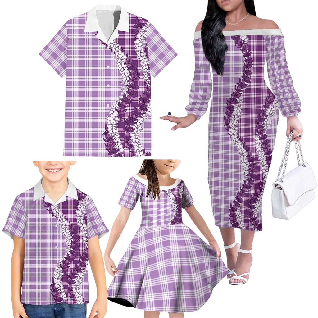 Violet Hawaii Palaka Family Matching Off The Shoulder Long Sleeve Dress and Hawaiian Shirt Hawaiian Honohono Lei LT05 - Polynesian Pride