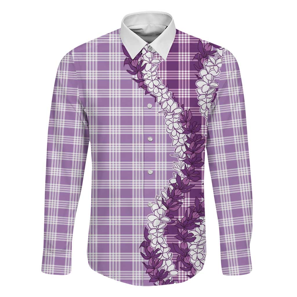 Violet Hawaii Palaka Family Matching Off Shoulder Short Dress and Hawaiian Shirt Hawaiian Honohono Lei LT05 Dad's Shirt - Long Sleeve Violet - Polynesian Pride